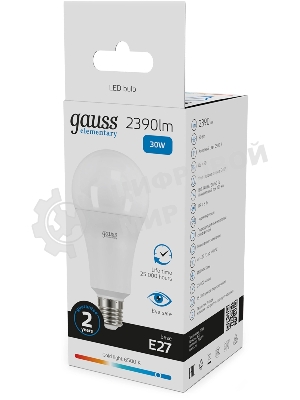 Лампа светодиодная Gauss Elementary A67 35Вт цок.: E27 груша 220B св. свеч. бел. хол. (упак.: 10 шт)