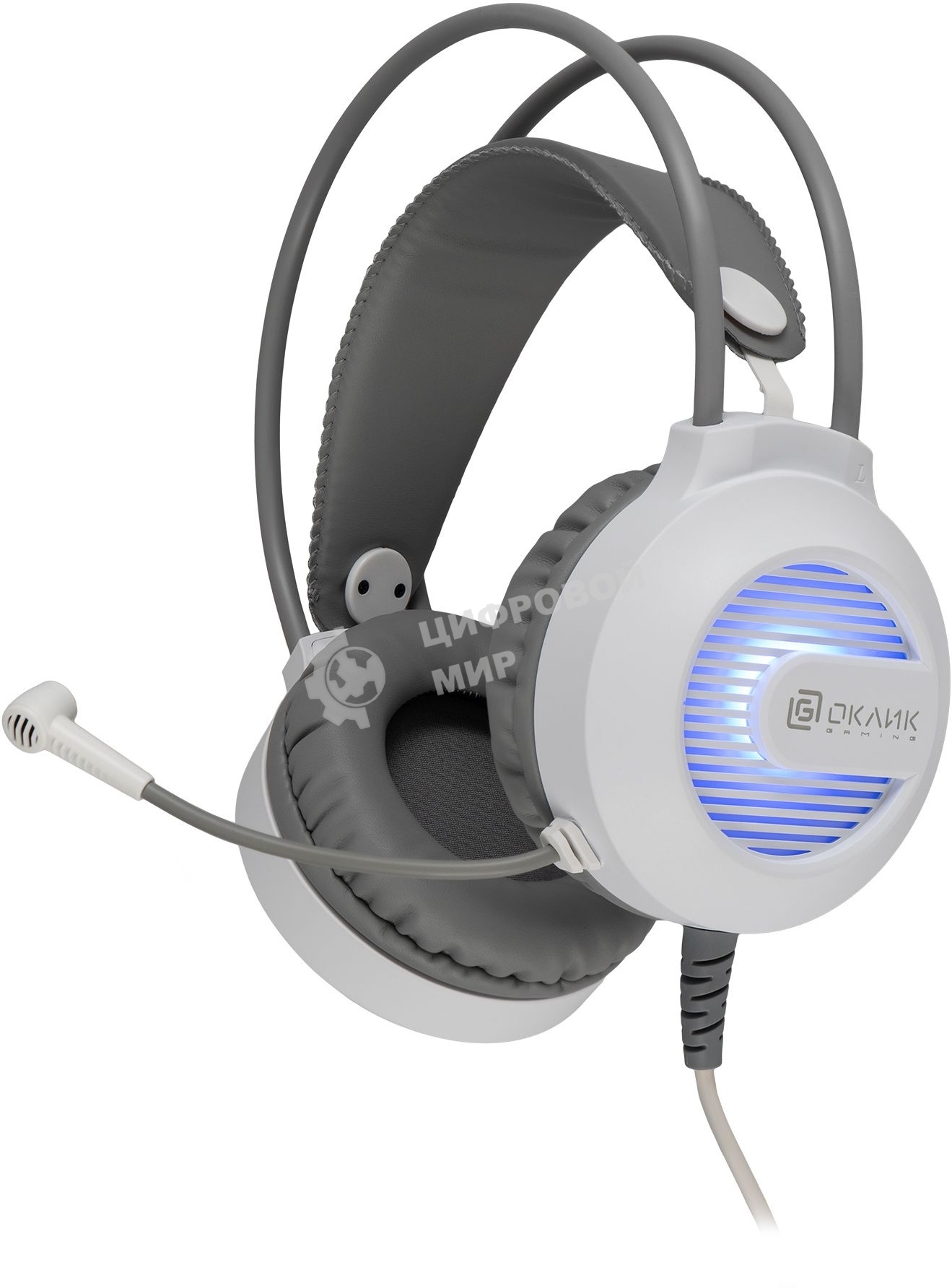 Гарнитура проводная с микрофоном Оклик HS-L300G White белый 2.2м мониторные USB оголовье (1796952)