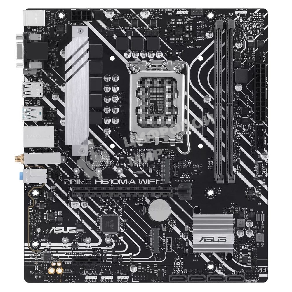 Материнская плата ASUS PRIME H610M-A WIFI, LGA 1700, Intel H610, 2xDDR5, 4xSATA, 2xM.2, 1xPCIe 4.0 x16, 1xDP, 1xHDMI, 1xVGA, 1x1Gb LAN, 1xUSB 3.2 Gen 2, 4xUSB 2.0, 3x3.5 мм, 7.1, mATX
