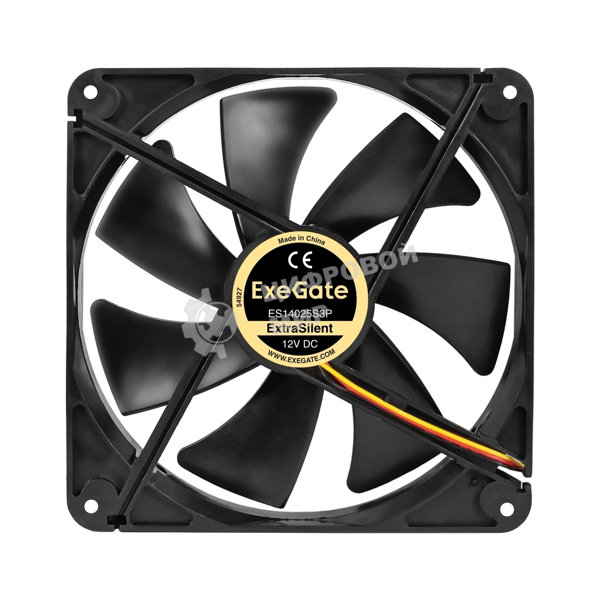 Вентилятор для корпуса ExeGate ExtraSilent ES14025S3P черный, 140 мм, 1100 об/мин, 23 дБ, 3 pin