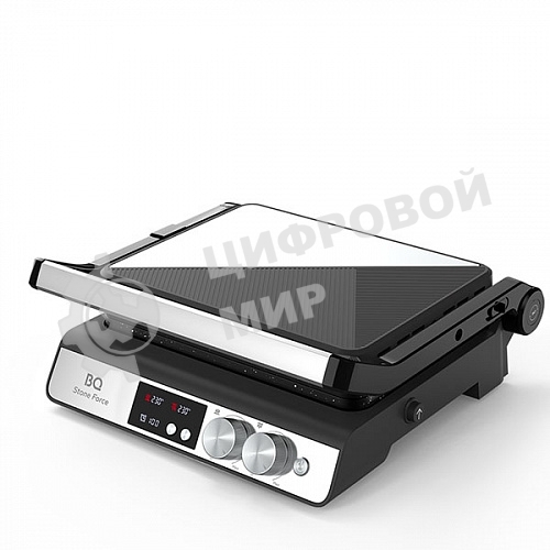Гриль электрический BQ GR3002 черный/стальной. Мощность:2000 Вт/STONE Non-Stick Мраморное антипригарное покрытие/Съемные панели легкая очистка/3 в 1 гриль, барбекю, духовка/ГРИЛЬ жарьте стейки и бифштексы ребрышки и крылышки/БАРБЕКЮ обжаривайте ломтики мя