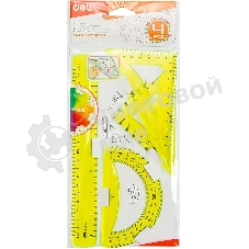 Набор линеек Deli EG00402 Pioneer, пластик, длина 20см, ассорти, флуорисцентный, в комплекте: линейка 20см / треугольник 2шт / транспортир, пластиковый пакет с европодвесом