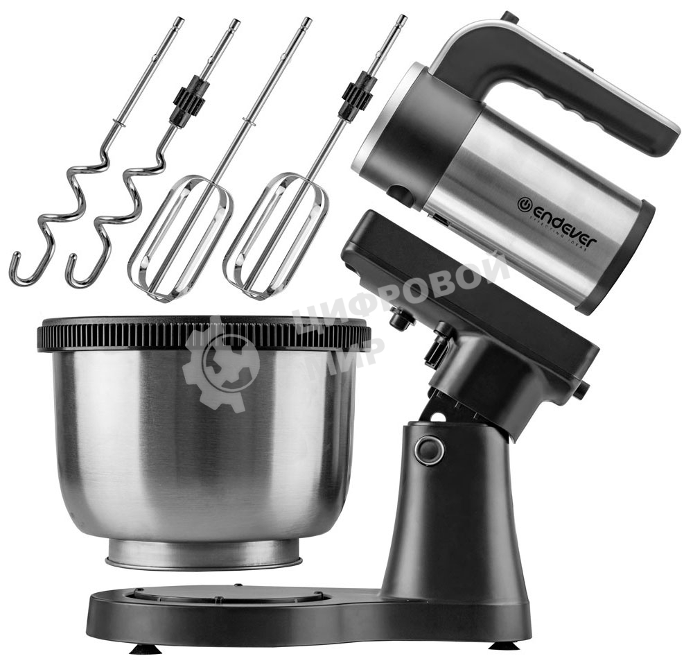 Миксер Endever Sigma-12 c чашей, черный/стальной, 800 Вт, 2 вида насадок, 5 скоростей