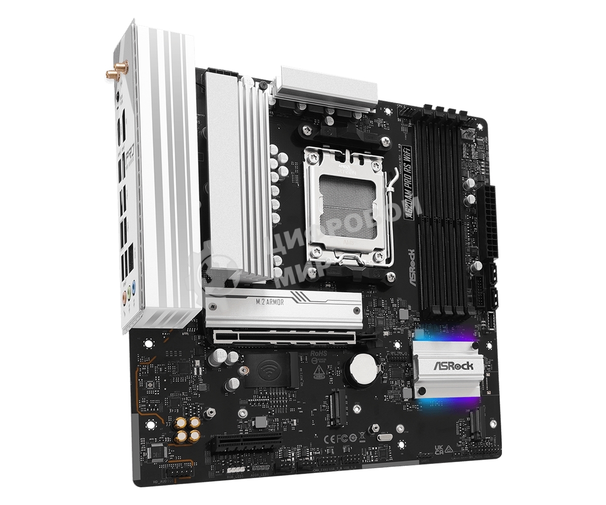 Материнская плата ASROCK A620AM Pro RS WiFi, AM5, AMD A620, 4xDDR5, 2xSATA, 3xM.2, 1xPCIe 4.0 x16, 1xPCIe 3.0 x2, 1xDP, 1xHDMI, 1x2.5Gb LAN, Wi-Fi 6E, Bluetooth 5.2, 1xUSB-C 5Gbps, 3xUSB-A 5Gbps, 4xUSB-A 2.0, 3x3.5 мм, 7.1, mATX