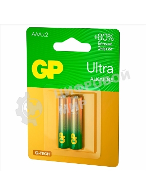 Алкалиновые батарейки GP Ultra Alkaline G-Tech 24А AАA - 2 шт. на блистере