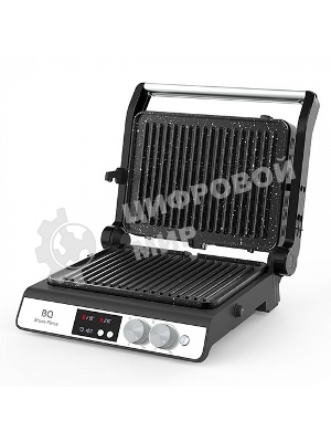 Гриль электрический BQ GR3002 черный/стальной. Мощность:2000 Вт/STONE Non-Stick Мраморное антипригарное покрытие/Съемные панели легкая очистка/3 в 1 гриль, барбекю, духовка/ГРИЛЬ жарьте стейки и бифштексы ребрышки и крылышки/БАРБЕКЮ обжаривайте ломтики мяса, птицы и овощей на открытых панелях/ДУХОВКА запекайте мясо и овощи, готовьте торты и бисквиты, используя форму из фольги или противень/Электронное управление/