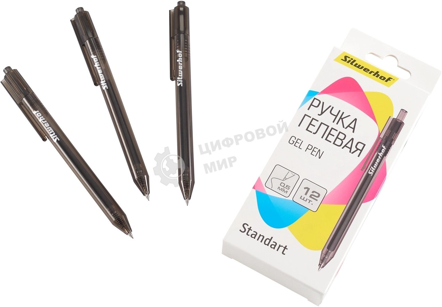 Набор ручек гелевых автоматическая Silwerhof NG Standart, d=0.5мм, черные чернила, коробка картонная (12шт)