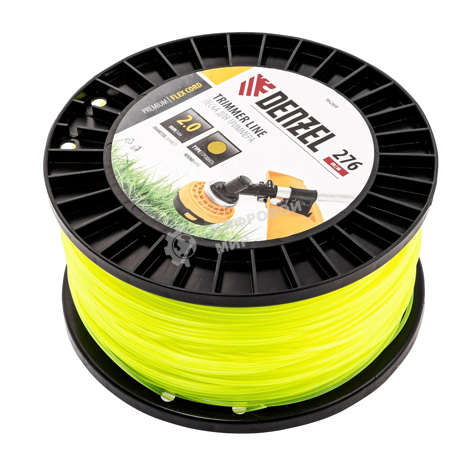 Леска для триммера Denzel круглая, 2,0мм х 276м, на DIN катушке FLEX CORD