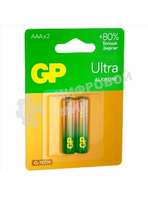 Алкалиновые батарейки GP Ultra Alkaline G-Tech 24А AАA - 2 шт. на блистере