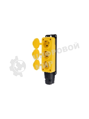 Розетка штепсельная Rexant трехместная, влагозащищенная, с/з, 16 А, IP54, каучук, желтый