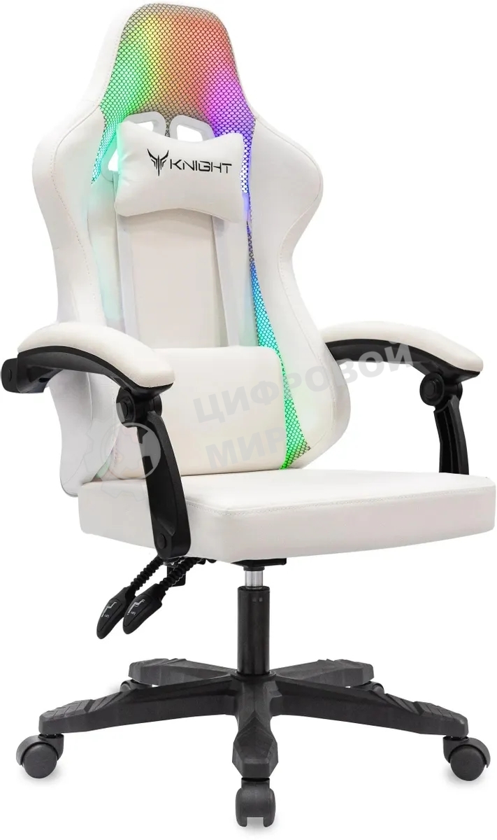 Кресло игровое Knight Wolf RGb белый эко.кожа/сетка, крестов. пластик