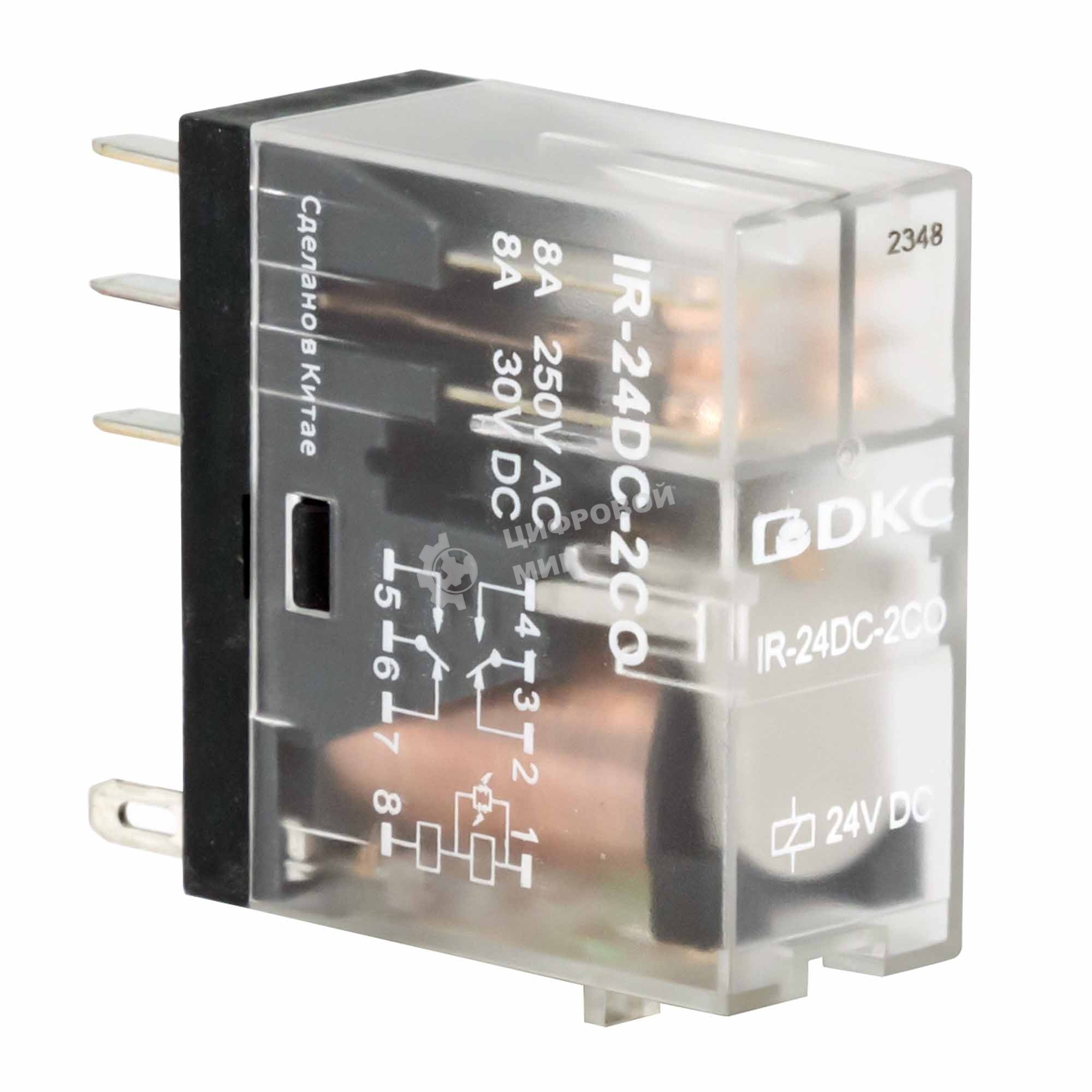 Реле миниатюрное промышленное, 2CO, ком. ток 8А, AgSnO2, напряжение 24V DC, опция: светодиод