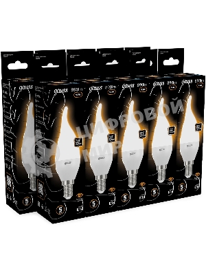 Лампа светодиодная Gauss 9.5Вт цок.:E14 свеча 220B св.свеч.бел.теп. (упак.:10шт) (104101110)