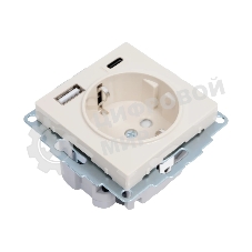 Розетка 16А с USB A+C (5В/2,4А/3 А, 2х5В/1,5А), мех SE AtlasDesign Бежевый