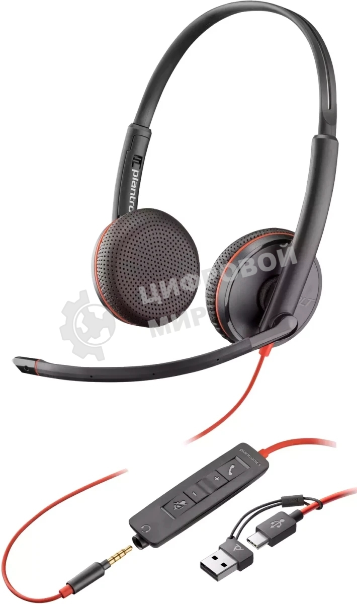 Гарнитура Plantronics Poly Blackwire 3225 чёрный, проводная, USB