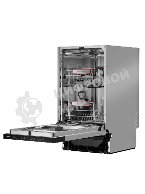 Встраиваемая посудомоечная машина Kuppersberg GHS 4520, High-Tech, 45 см, 10 комплектов, 6 программ, 3 корзины, конденсационная сушка, полная защита от протечек, индикатор отсутствия соли и ополаскивателя, отображение времени мытья, сенсорное управление, самодиагностика неисправностей, защита от детей, уровень шума 49 дб, энергоэффективность А