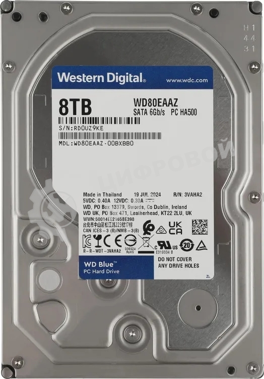 Жесткий диск WD SATA-III 8Tb WD80EAAZ Desktop Blue (5640rpm) 256Mb 3.5