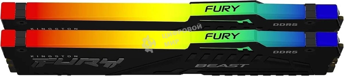 Оперативная память Kingston Fury Beast RGb, DDR5, 32Gb (2x16 Gb), 6000 MHz, CL30, радиатор, RGb, черный