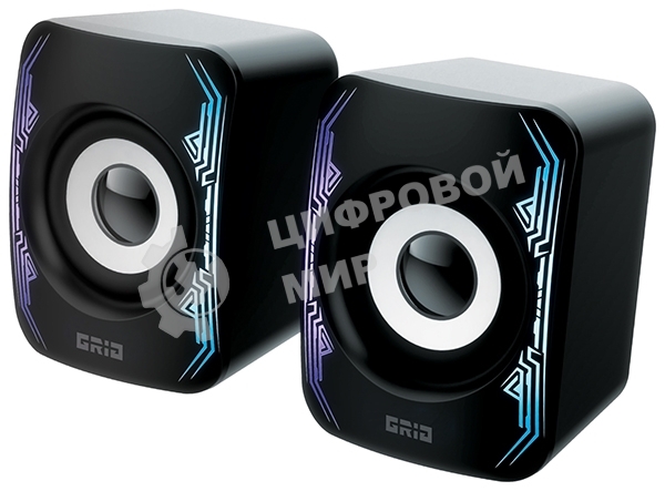 Акустическая система 2.0 GRID AS009, 10 ВТ, объемное звучание, RGb подсветка, USB/Jack 3,5мм