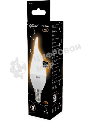 Лампа светодиодная Gauss 9.5Вт цок.:E14 свеча 220B св.свеч.бел.теп. (упак.:10шт) (104101110)