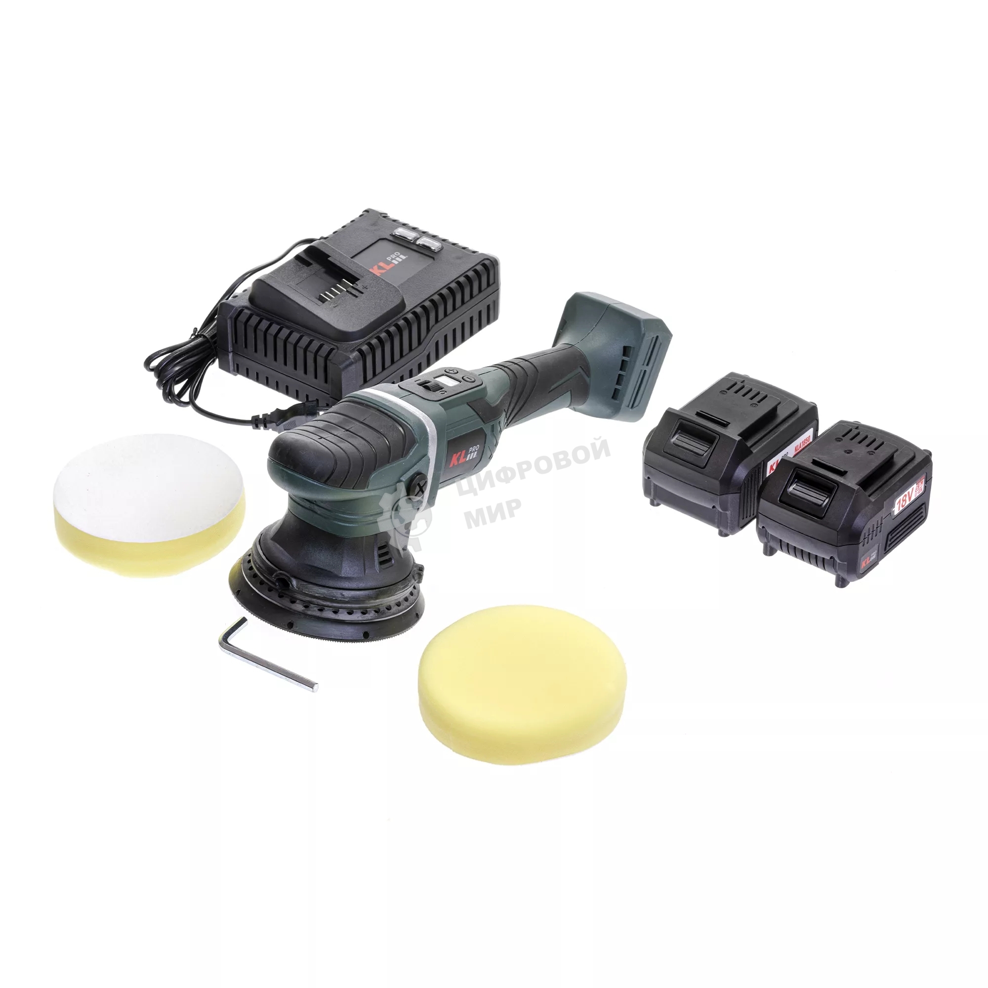 Профессиональная полировальная машина бесщеточная KLPRO KLPS18B-50 125мм (18В, Li-ion-2шт, 5.0А·ч, З/У - 4А, сумка)