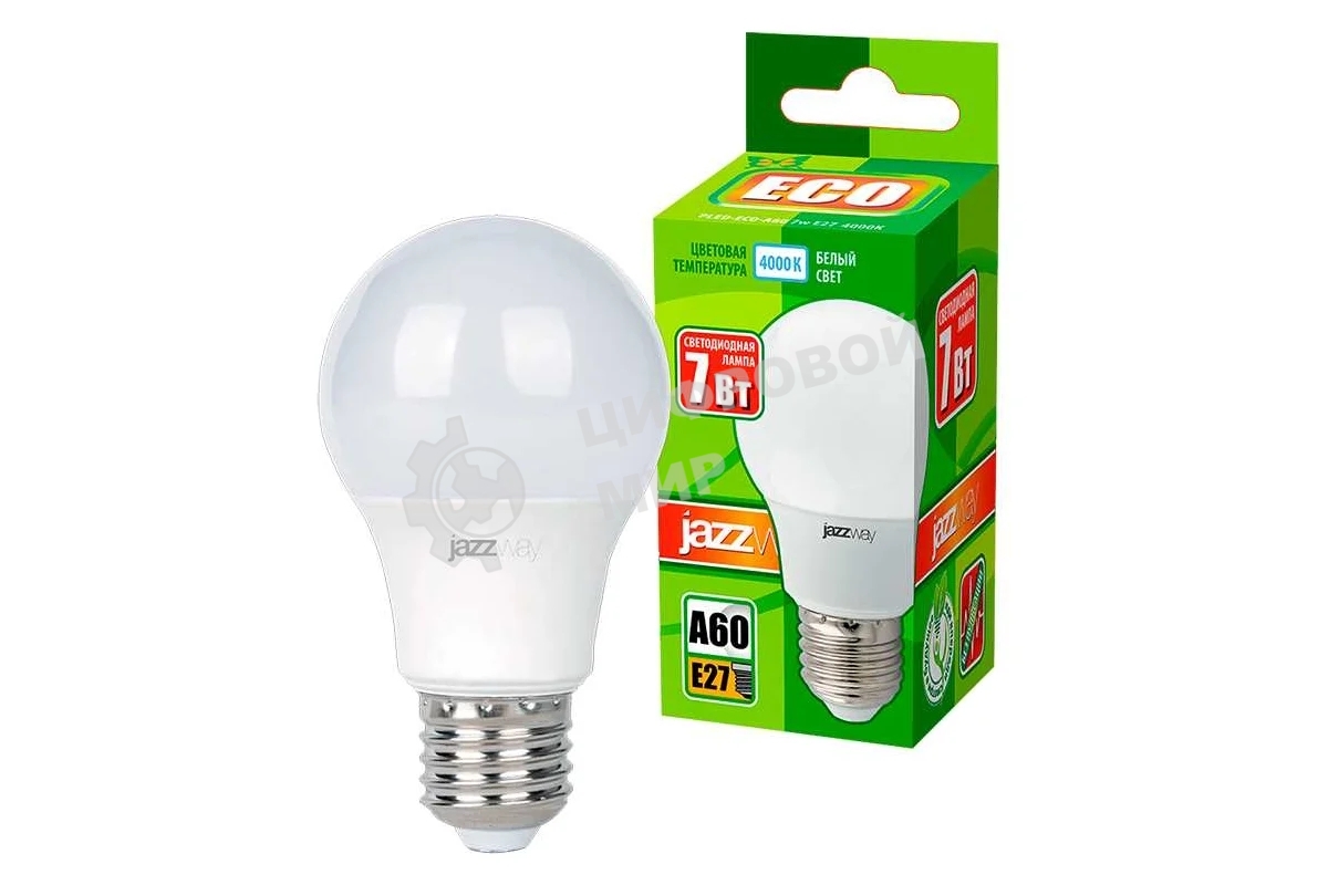Лампа светодиодная JazzWay LED 7Вт Е27 220В 4000К PLED- ECO- A60 груша 1033185