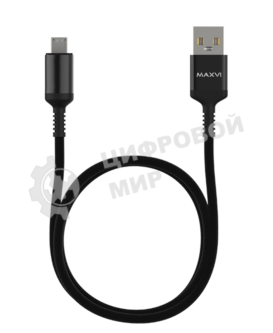 Кабель Maxvi MC-10M black, USB-A - microUSB, 2A ток макс. нагрузки 2А, макс. напряжение 5V; стандарт USB 2.0; длина 1м, нейлоновая оплетка, металлические корпуса разъемов, цвет черный