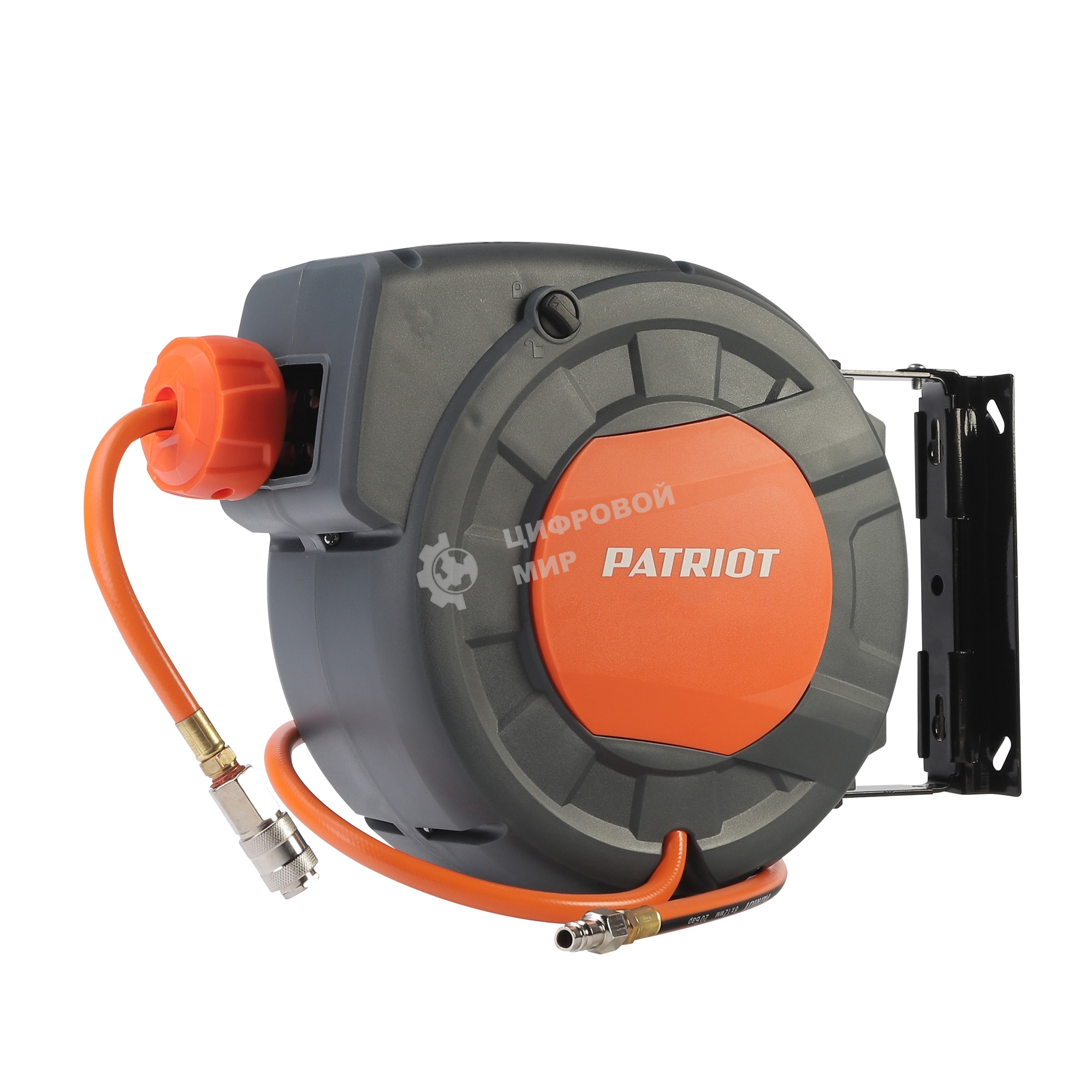 Шланг Patriot 520002425 пневматический армированный на автоматической катушке PHC 10/16 (прямой, ПВС армированный, длина 10 м, диаметр 10х16, раб/макс давление 10/20 бар, мин/макс температура -5/45С, быстросъем рапид, резьба 1/4)