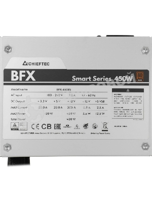 Блок питания Chieftec Smart BFX-450BS, 450Вт, 80 PLUS Bronze, 90мм, серебро