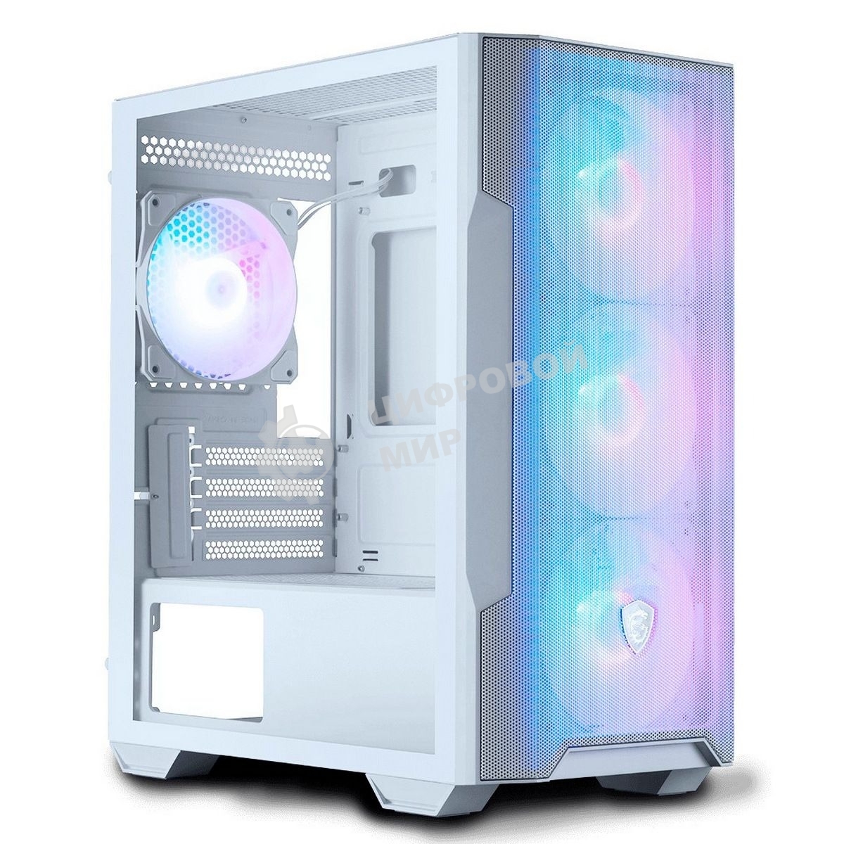Компьютерный корпус MSI MAG FORGE M100R WHITE Mini-Tower, MATX, 1xUSB 3.0, 2xUSB 2.0, 4x120мм ARGb Fan, ARGb Control Board, Tempered Glass Window, Brown Box (932220)
