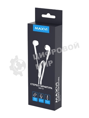 Проводные наушники Maxvi MHF-01 белый, вкладыши, проводной (Jack 3.5 мм), встроенный микрофон