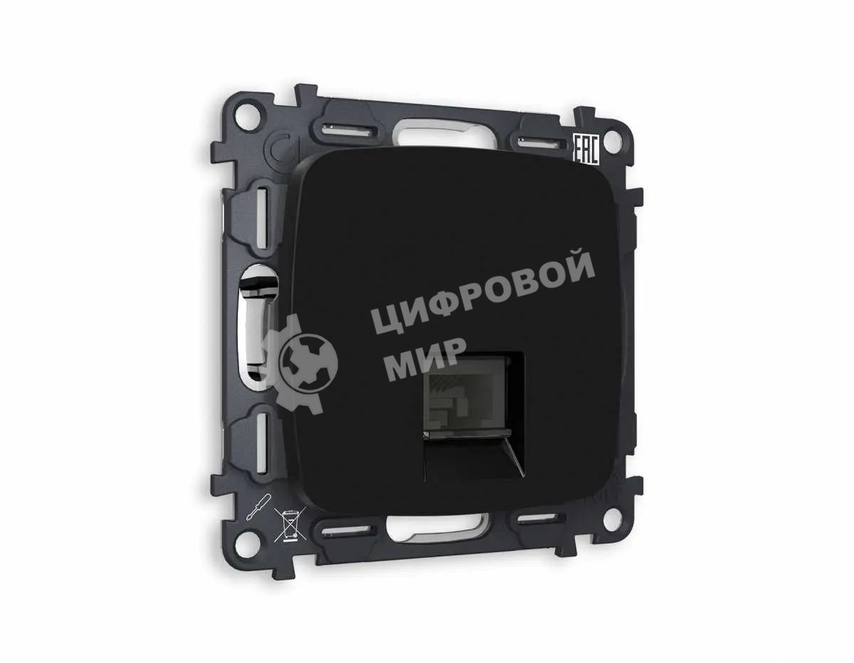 Комплект механизма компьютерной розетки OMEGA Черный матовый RJ-45(8P8C) CAT6 с шторкой QUANT (OP8120, VM188) MO812010