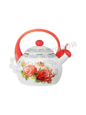 Чайник для плиты LR00-20 LARA (эмаль) RED 2.5 л, индукционное дно, свисток, автоподъем крышки