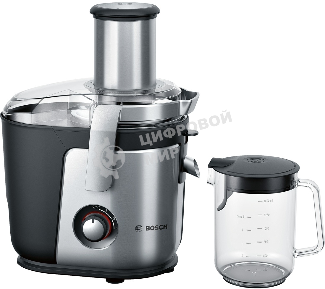 Соковыжималка Bosch MES4010 серебристый/черный, центробежная, 1200 Вт, 1500 мл, механическое