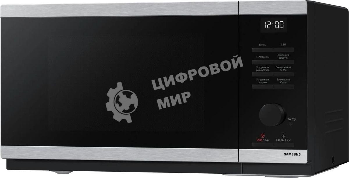 Микроволновая печь Samsung MG23DG4524ATBW нержавеющая сталь/черный 23 л, 800 Вт, переключатели - поворотный механизм