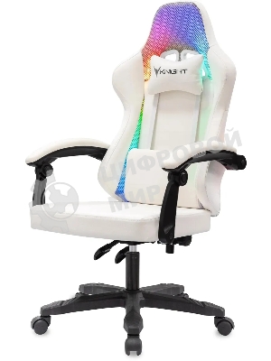 Кресло игровое Knight Wolf RGb белый эко.кожа/сетка, крестов. пластик