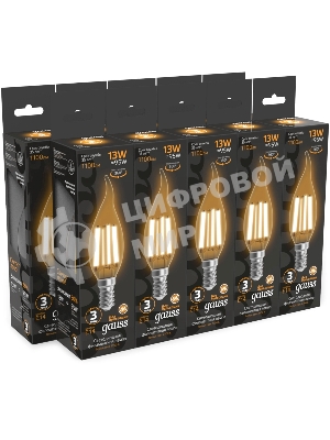 Лампа филам. Gauss Filament 13Вт цок.:E14 свеча св.свеч.бел.теп. (упак.:10шт) (104801113)