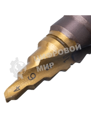 Сверло ступенчатое Denzel 4-6-8-10-12-14-16-18-20 мм, Р6М5К5, 6-гр. хвостовик 723613