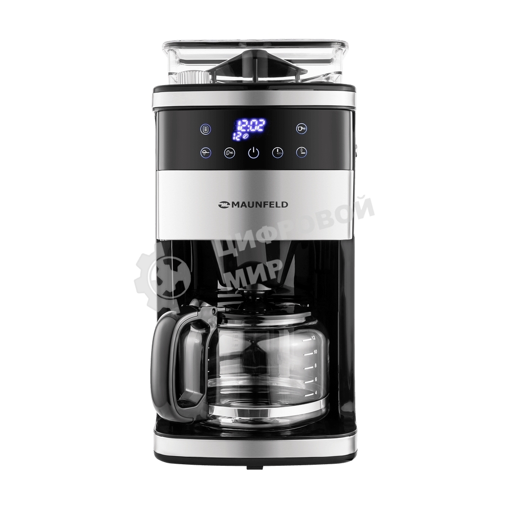Кофеварка капельная Maunfeld MF-723S нержавеющая сталь, исп. кофе - зерновой/молотый, 1.5 л, 1050 Вт.