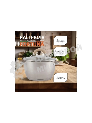 Кастрюля MALLONY Fortuna нержавеющая сталь, 4,5 л, с крышкой, матовый корпус, ручки с силиконом (007220)
