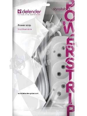 Удлинитель Defender (99276) B230 - 3 роз х 2 м, белый