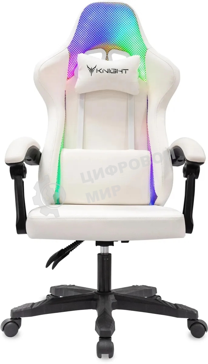 Кресло игровое Knight Wolf RGb белый эко.кожа/сетка, крестов. пластик
