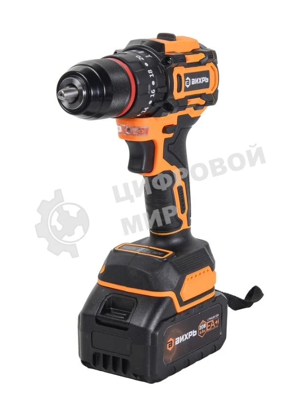 Дрель-шуруповерт Вихрь ДА-20Л-2К/ЛБ, 20 В, 4 Ач, 80 Нм, бесщеточный