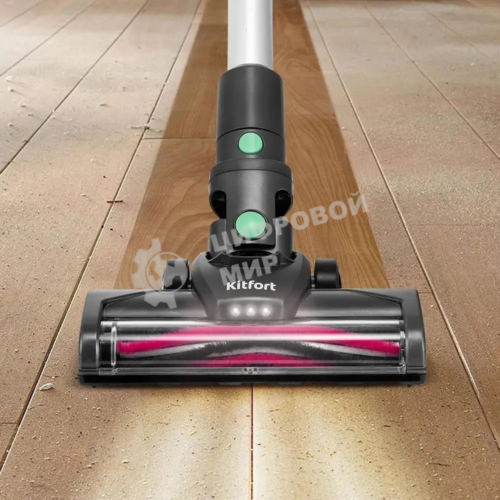 Пылесос ручной Kitfort КТ-5168 зеленый/черный, питание от аккумулятора, 75 Вт, уборка сухая, пылесборник 0.5 л, работа от АКБ max 32 мин.