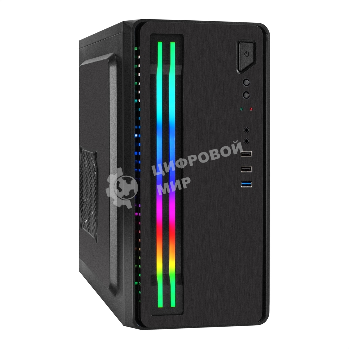 Компьютерный корпус Minitower ExeGate mEVO-7805 (mATX, без БП, 2*USB+1*USB 3.0, аудио, черный, с 2*RGb подсветкой)