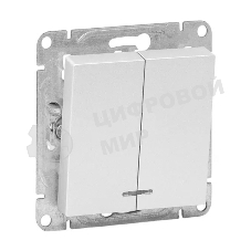 Механизм выключателя EKF UP1-SWA-24 Эпика двухклавишный, с подсветкой, алюминий