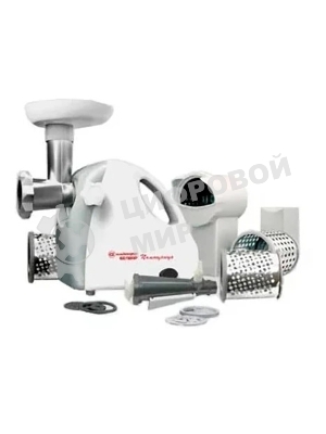Мясорубка электрическая Белвар КЭМ-П2У-305-04 белый, 1800 Вт, 0.4 кг/мин, реверс, защита от перегрузки, насадки - 9