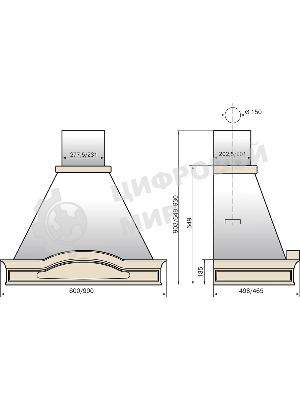 Вытяжка каминная Elikor Вилла Фрукты 90П-650-П3Д бежевый/дуб, 90 см, 650 куб. м/ч, 56 дБ