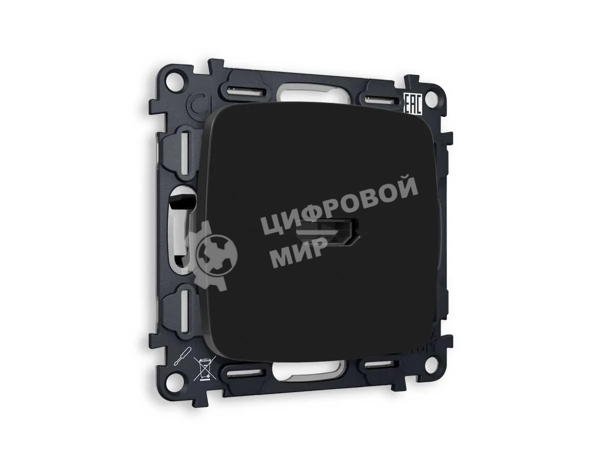 Комплект механизма розетки HDMI 2.0 OMEGA Черный матовый 40V/500mA 2.0GHz 5-18Gbit/s QUANT (OP8140, VM222) MO814010