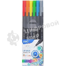 Набор ручек капиллярных Deli Linkus (EQ900-06), d=0.45мм, ассорти чернила, игловидный пишущий наконечник, линия 0.45мм, 6 цветов